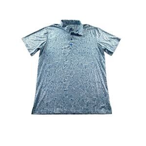 Pins & Aces Golf Polo Mens Large Doodle Pattern Blue Short Sleeve Performance